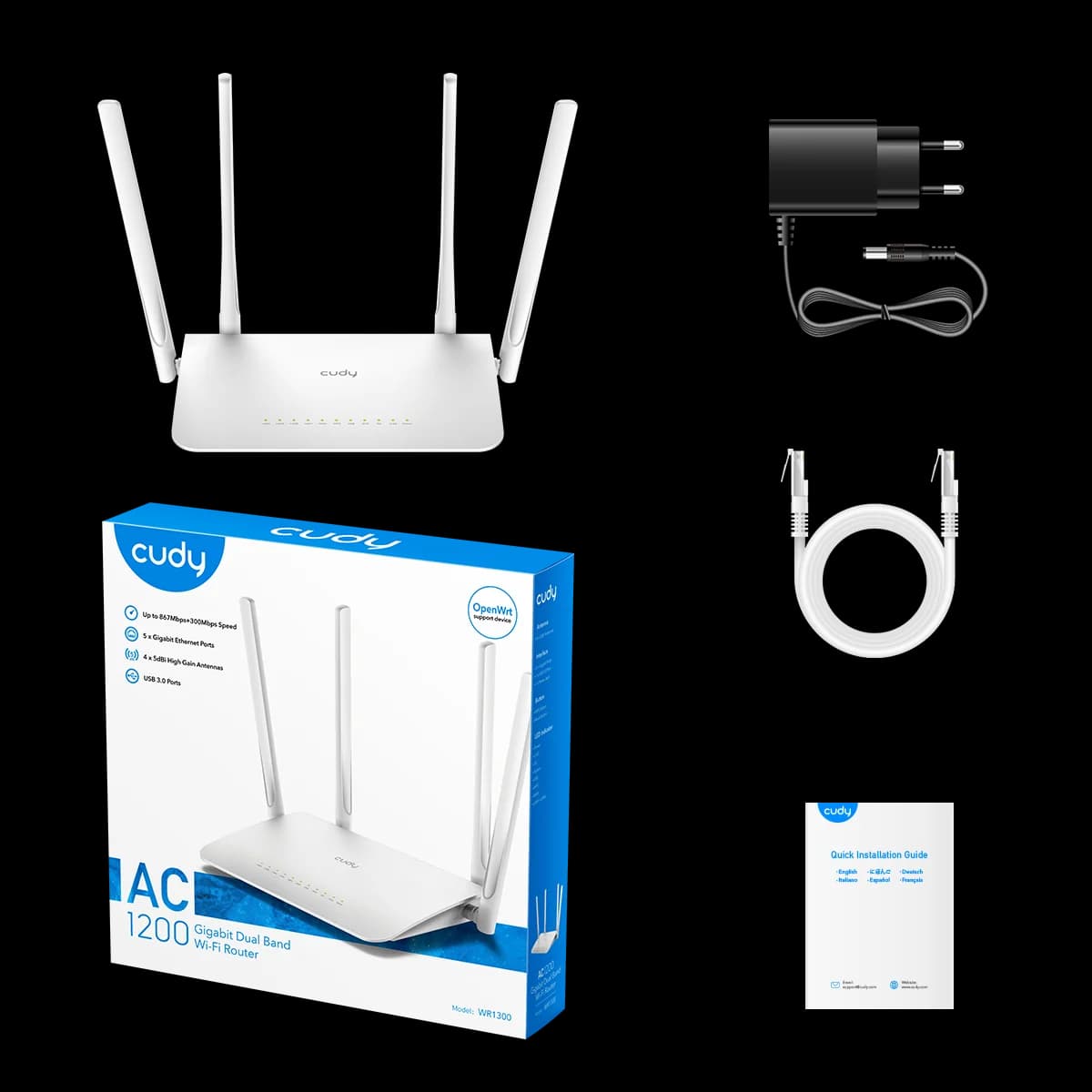 Cudy AC1200 Gigabit Wi-Fi Mesh Router, Model: WR1300 - Angle 4